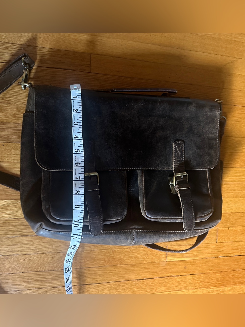 KomalC Brown Leather Classic Academia Crossbody Bag/Laptop Bag - Picture 6 of 8